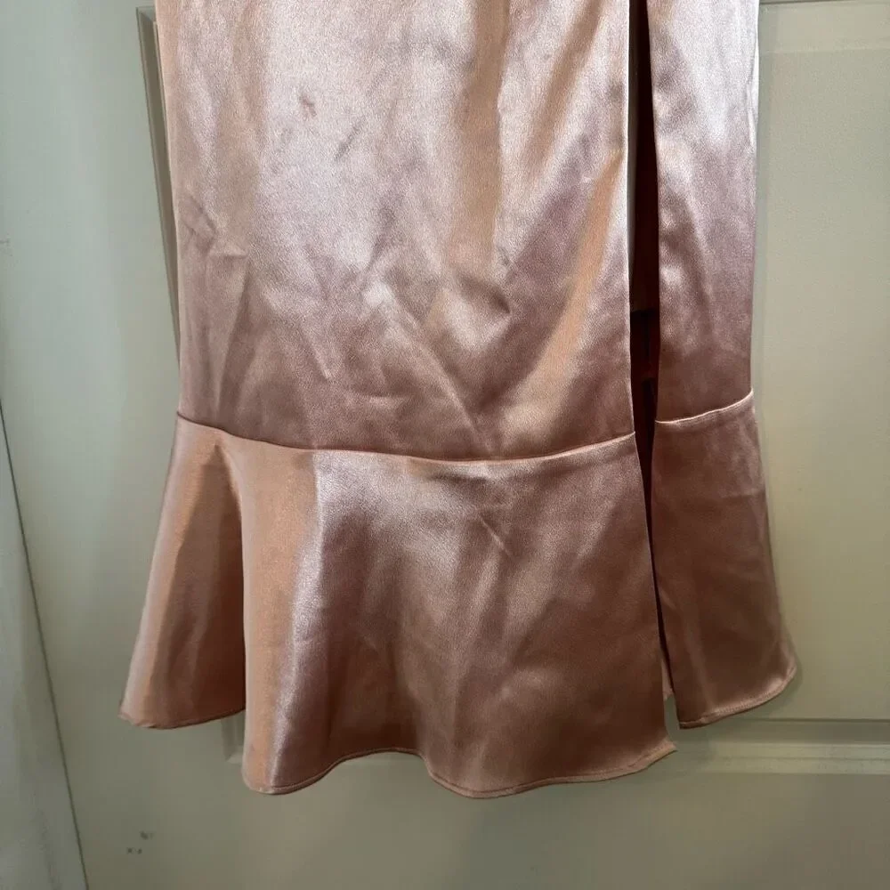Birdy Grey Eugina Convertible Midi Dress Shiny Satin Rose Gold